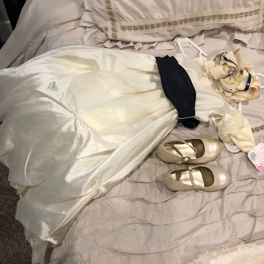 Flower girl dress shoes socks and bow